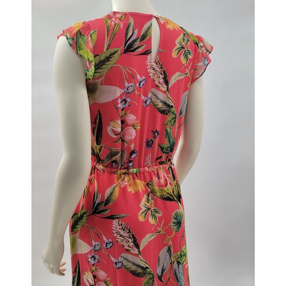 Chicos Maxi Dress Womens 0 Pink Tropical Floral Tassels Lined Swing Flowy - Picture 8 of 16